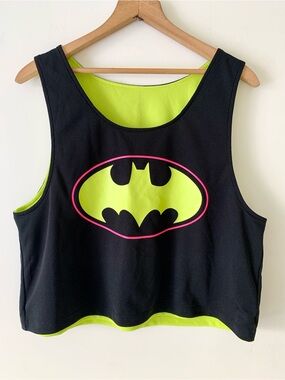 Batman Neon Yellow and Black Reversible Active Performance Crop Top